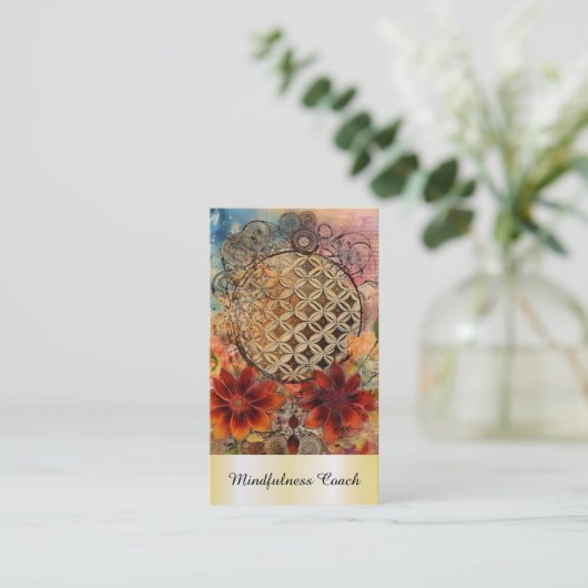*~* Heilige AP92 Yoga QR Gouden Bloem van het Leve Visitekaartje (Staand voorkant)