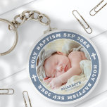 Heilige Baptism Modern White Cross - Aangepaste fo Sleutelhanger<br><div class="desc">Dit eenvoudige en moderne ontwerp is samengesteld uit serif typografie en voegt een douanefoto toe.</div>