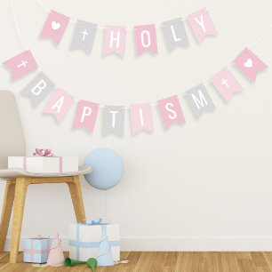 Heilige Baptisme Blue en Grey Baby Boy Celebration Vlaggetjes