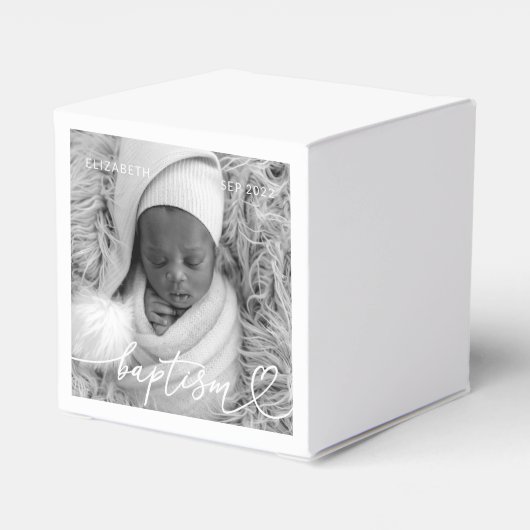 Heilige Baptisme Elegant Modern Chic Heart Baby Fo Bedankdoosjes (Achterkant)