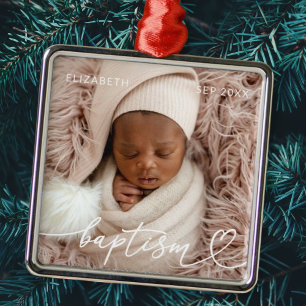 Heilige Baptisme Elegant Modern Chic Heart Baby Fo Metalen Ornament