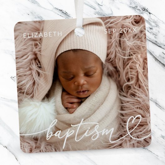 Heilige Baptisme Elegant Modern Chic Heart Baby Fo Metalen Ornament