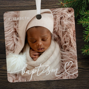 Heilige Baptisme Elegant Modern Chic Heart Baby Fo Metalen Ornament