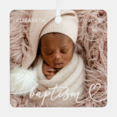 Heilige Baptisme Elegant Modern Chic Heart Baby Fo Metalen Ornament (Voorkant)