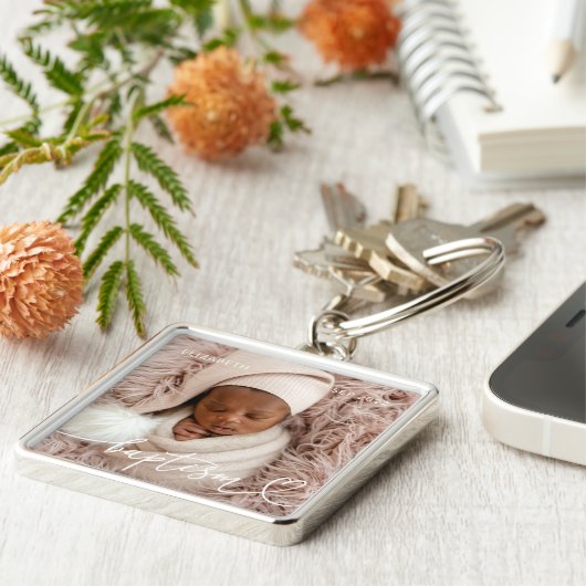 Heilige Baptisme Elegant Modern Chic Heart Baby Fo Sleutelhanger (Zijkant)