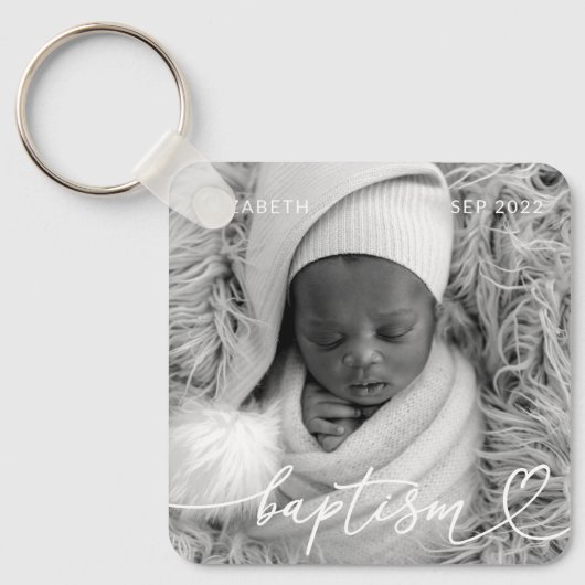 Heilige Baptisme Elegant Modern Chic Heart Baby Fo Sleutelhanger (Voorkant)