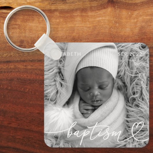 Heilige Baptisme Elegant Modern Chic Heart Baby Fo Sleutelhanger (Voorkant)