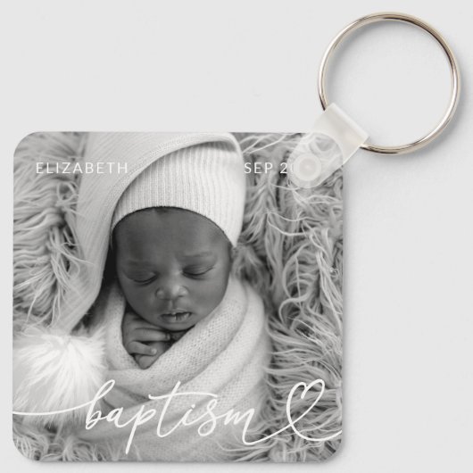 Heilige Baptisme Elegant Modern Chic Heart Baby Fo Sleutelhanger (Achterkant)