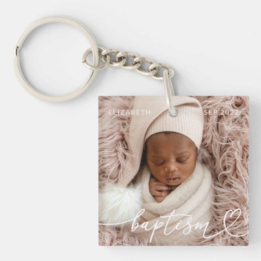 Heilige Baptisme Elegant Modern Chic Heart Baby Fo Sleutelhanger (Voorkant)