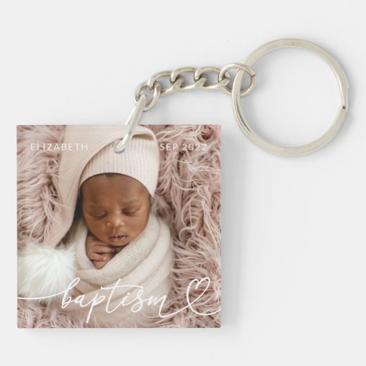Heilige Baptisme Elegant Modern Chic Heart Baby Fo Sleutelhanger (Achterkant)
