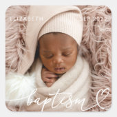 Heilige Baptisme Elegant Modern Chic Heart Baby Fo Vierkante Sticker (Voorkant)