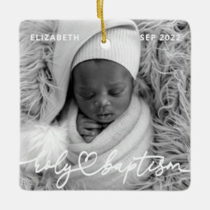 Heilige Baptisme Modern Elegant Chic Heart Baby Fo Keramisch Ornament