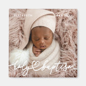 Heilige Baptisme Modern Elegant Chic Heart Baby Fo Magneet (Voorkant)