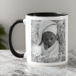 Heilige Baptisme Modern Elegant Chic Heart Baby Fo Mok<br><div class="desc">Dit eenvoudige en moderne ontwerp bestaat uit serif typografie en voegt een aangepaste foto toe,  voeg de naam van de baby toe en maand en jaar van baptisme</div>