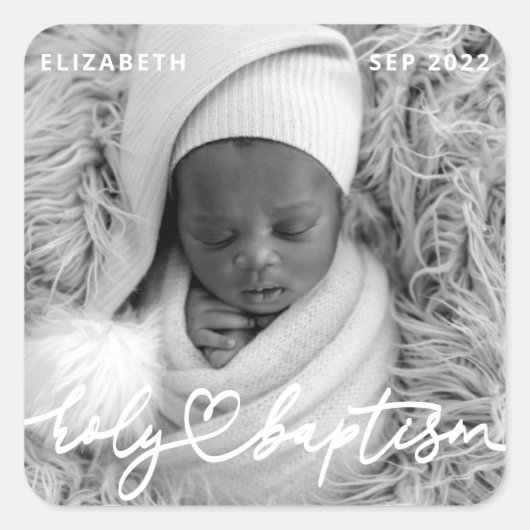 Heilige Baptisme Modern Elegant Chic Heart Baby Fo Vierkante Sticker (Voorkant)