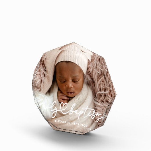 Heilige Baptisme Modern Elegant Chic Heart Baby Fotoblokken (Rechts)