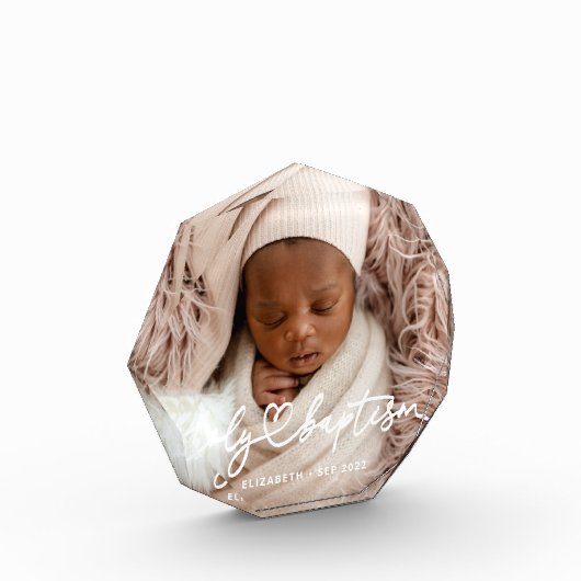 Heilige Baptisme Modern Elegant Chic Heart Baby Fotoblokken (Links)