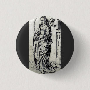 Heilige Barbara van de Toren Heilige Grafische Kun Ronde Button 3,2 Cm