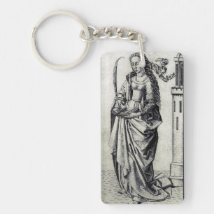 Heilige Barbara van de Toren Heilige Grafische Kun Sleutelhanger
