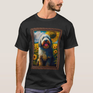 Heilige Berdoodle Schildert Zonnebloem Bloem Moede T-shirt