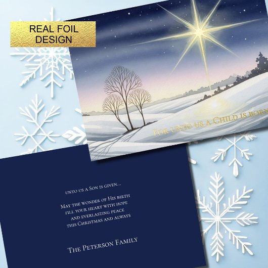 Heilige besneeuwde scène van Kerstmis Folie Feestdagenkaart