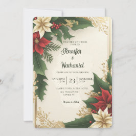 Heilige Bessen Rood Groen Goud Kerst Huwelijk Kaart