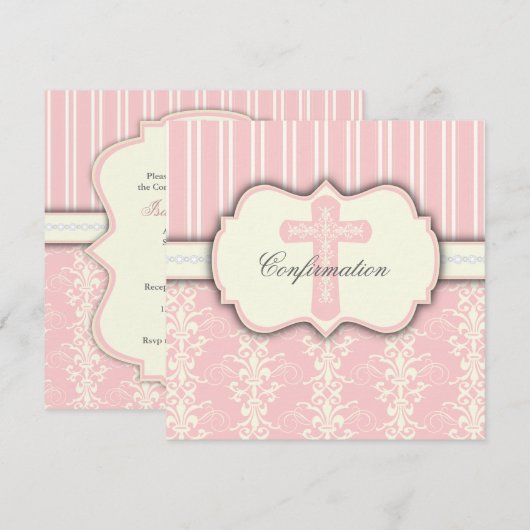 Heilige Bevestiging  Roze Damascus Uitnodiging (Voorkant / Achterkant)