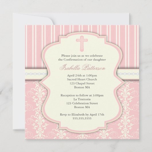 Heilige Bevestiging Roze Damascus Uitnodiging (Achterkant)
