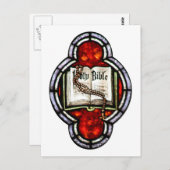 Heilige Bijbel en Rosary Glas in lood Art Briefkaart (Voorkant / Achterkant)