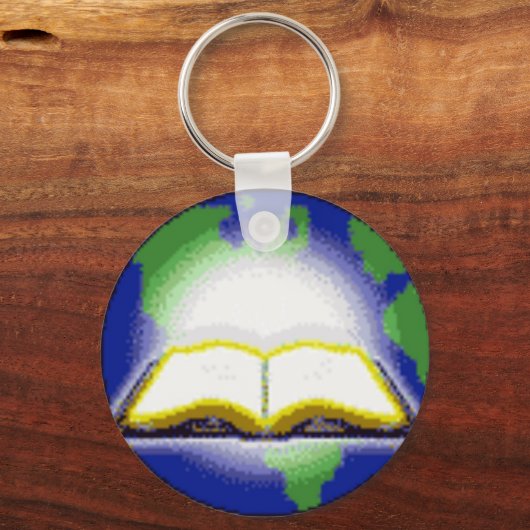 Heilige Bijbel en Wereldbol Sleutelhanger (Voorkant)