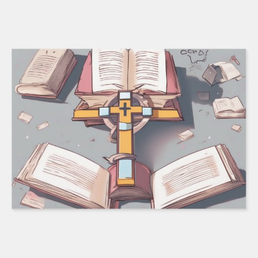 Heilige Bijbel & Kruis Elegantie Inpakpapier Vel (Voorkant)