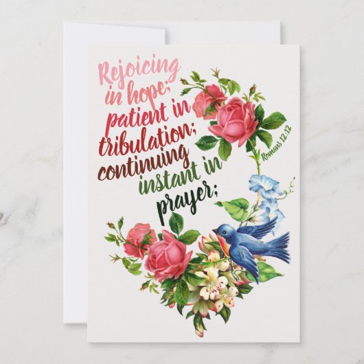 Heilige Bijbel NT, Romeinen 12:12, in hoop verheug Bedankkaart (Voorkant)