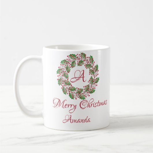 Heilige bladeren en mok voor kerst kerstkoffie (Links)