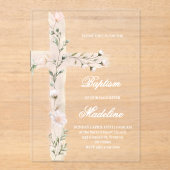 Heilige bloemenkruis doop acryl uitnodigingen (Voorkant)