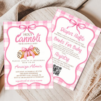 Heilige Cannoli Alles in Eén Roze Strik Baby Showe Kaart