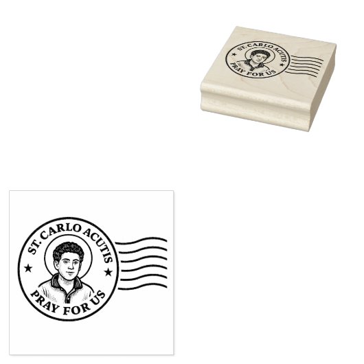 Heilige Carlo Acutis bidt voor ons katholiek Rubberstempel (Gestempeld)