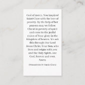 Heilige Clare van Assisi Gebed Kaart Contactkaartje (Achterkant)