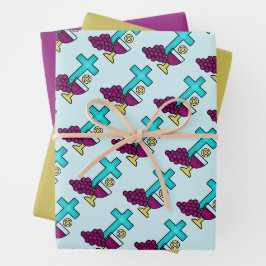 Heilige Communie Cross Chalice Broodpatroon Inpakpapier Vel