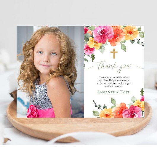 Heilige Communie Doop heldere bloemen dank u Kaart