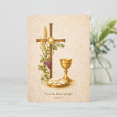 Heilige Communie Eucharistie Kelk Uitnodiging (Staand voorkant)