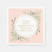 Heilige Communie Groene Bloemen Roze Servet (Voorkant)