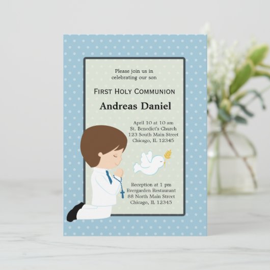 Heilige Communie jongen * Kies uw achtergrondkleur Kaart (Staand voorkant)