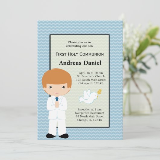 Heilige Communie jongen * Kies uw achtergrondkleur Kaart (Staand voorkant)