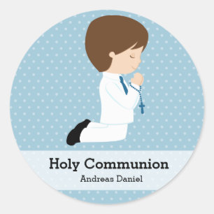 Heilige Communie jongen * Kies uw achtergrondkleur Ronde Sticker