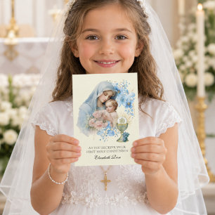 Heilige Communie Maria Jezus Bloemen Feestdagen Kaart