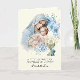 Heilige Communie Maria Jezus Bloemen Feestdagen Kaart