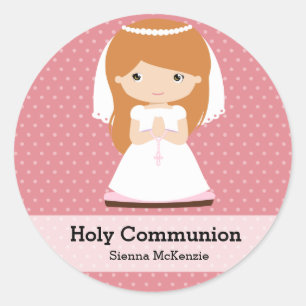 Heilige Communie Meisje * Kies uw achtergrond kleu Ronde Sticker