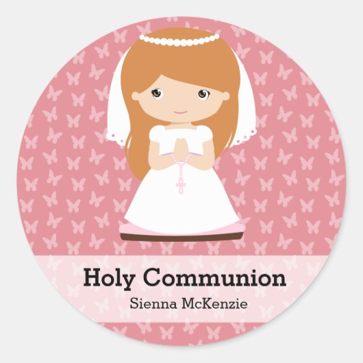 Heilige Communie Meisje * Kies uw achtergrond kleu Ronde Sticker (Voorkant)