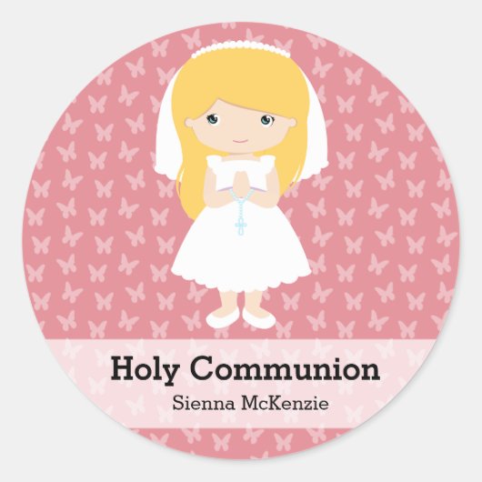 Heilige Communie Meisje * Kies uw achtergrond kleu Ronde Sticker (Voorkant)