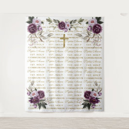 Heilige Communie Paars Goud Step & Repeat Achtergr Wandkleed